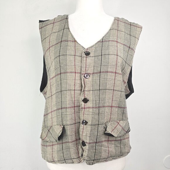 Bogari Italy Brown Plaid Vest Steampunk Formal Checkered ModWife - Picture 1 of 7